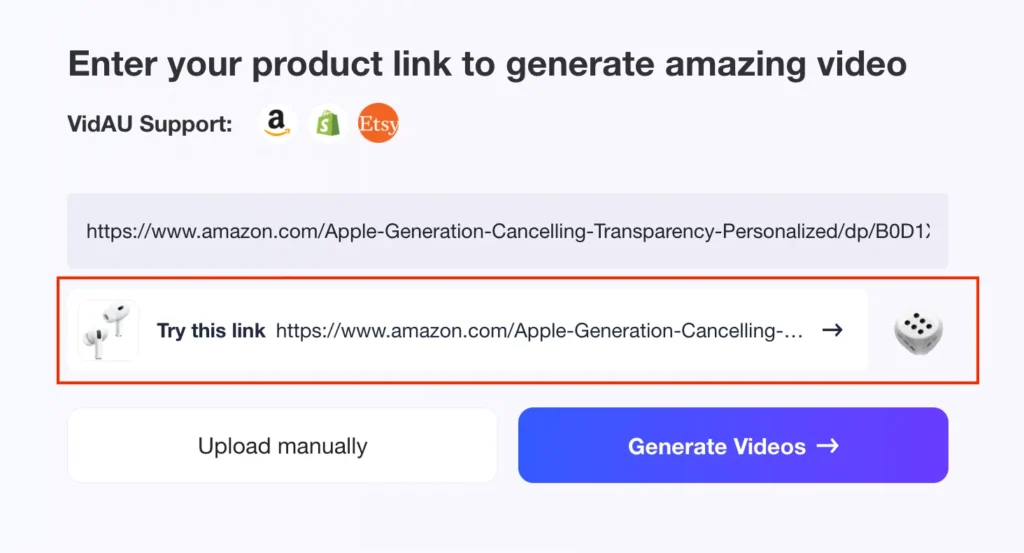 enter product link to ai movie creator