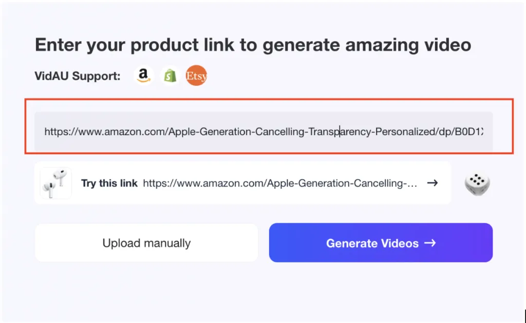 enter the url in AI short video generators 