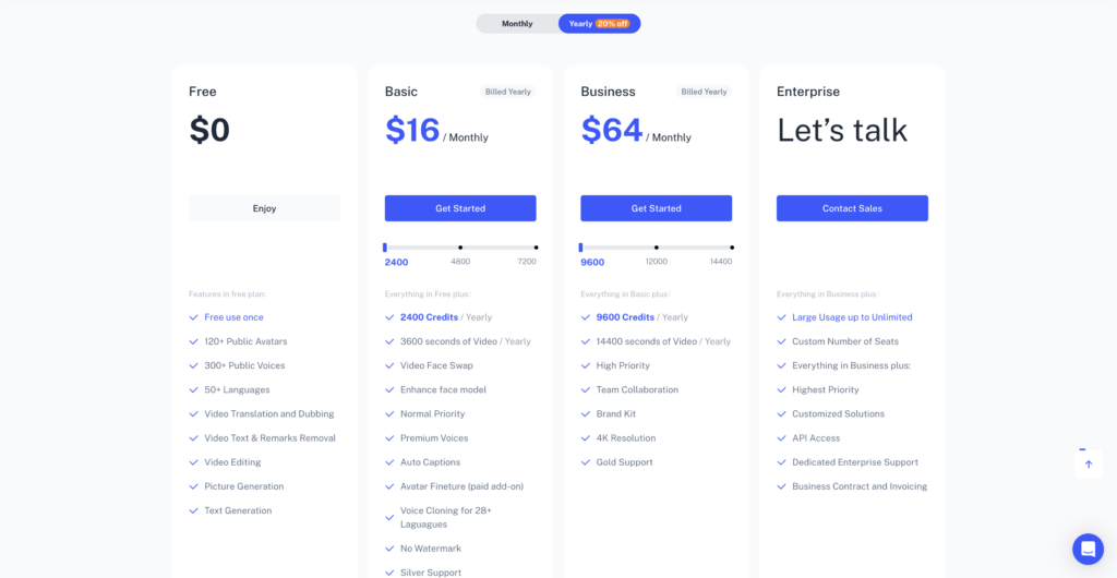 VidAU Change Face in Videos Pricing 