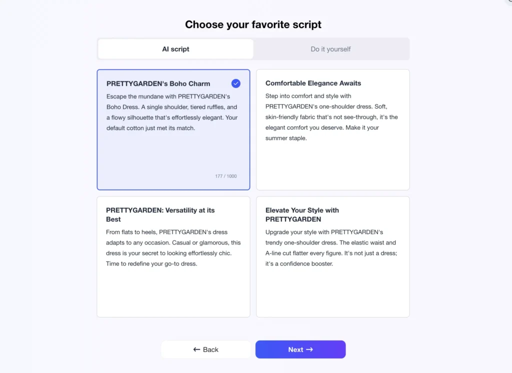 figure our script in free ai ad creator