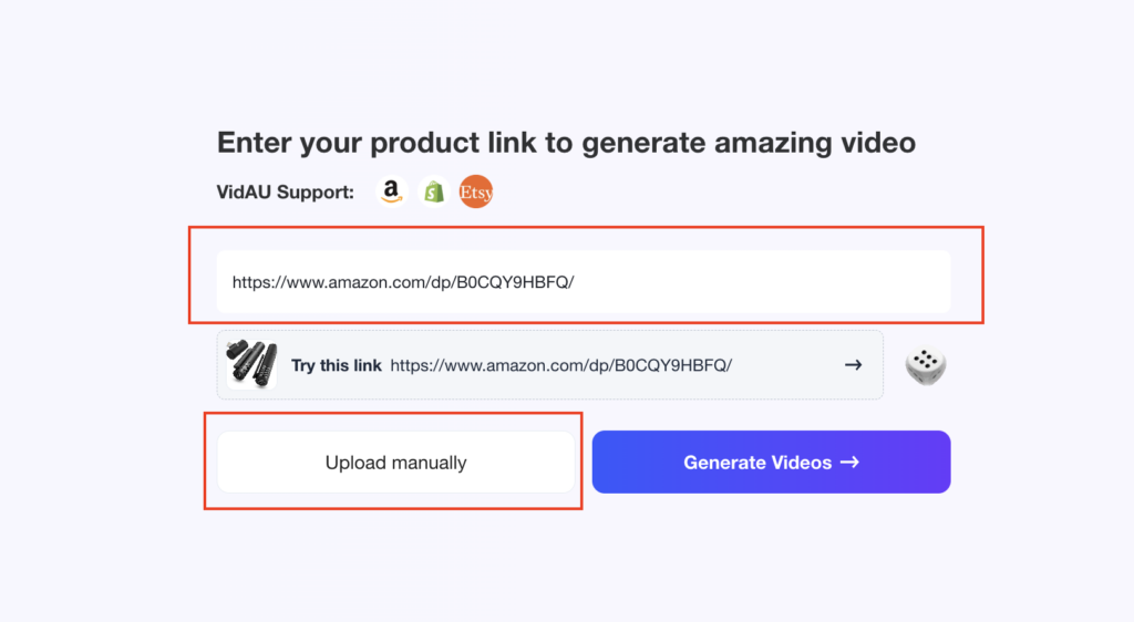 enter url or product details for marketing video creator