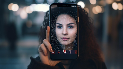 Woman using face replace in video apps