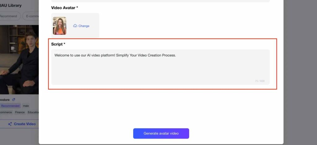 VidAU's auto caption generator for video free with training avatars