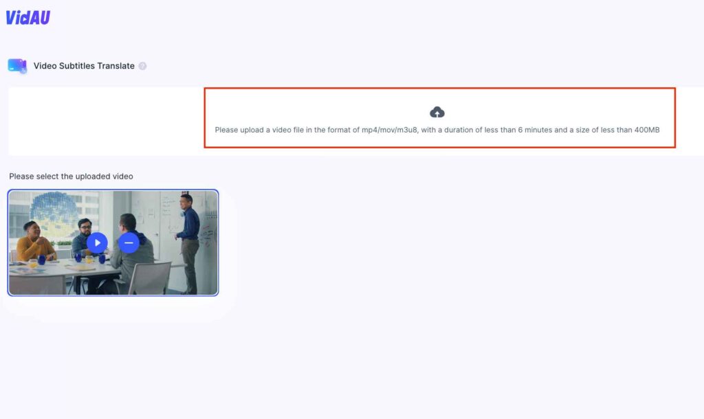 upload your video in VidAU's subtitle maker free