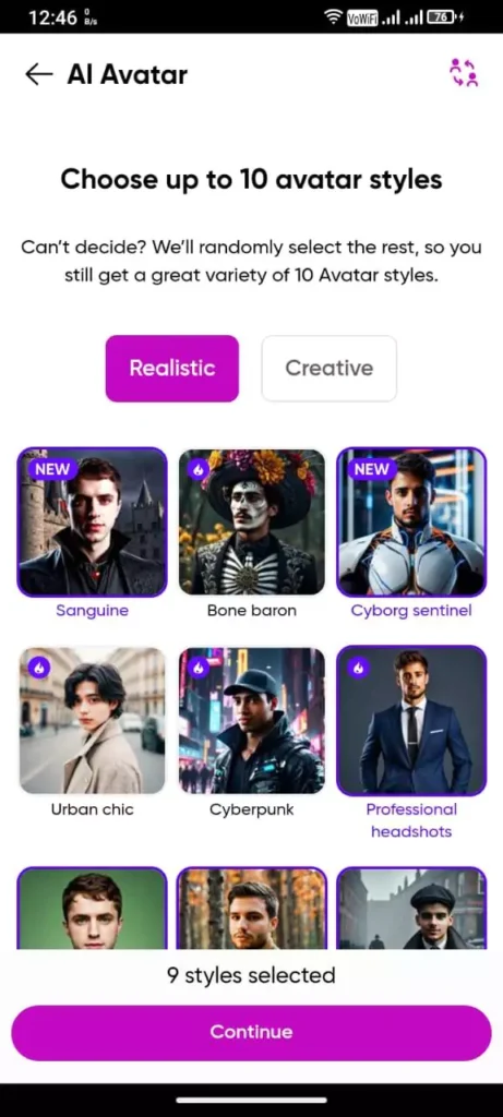 Select AI avatar